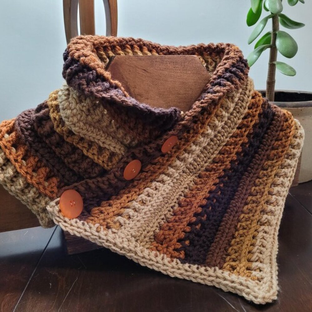 Hand Made OOAK Chunky Crochet Boho Cowl Scarf Neck Warmer, NO Fuss Washer / Drye